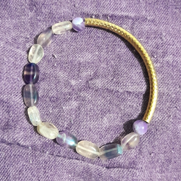 Hand Crafted Jewelry - Handmade Rainbow Fluorite and Brass Bracelet